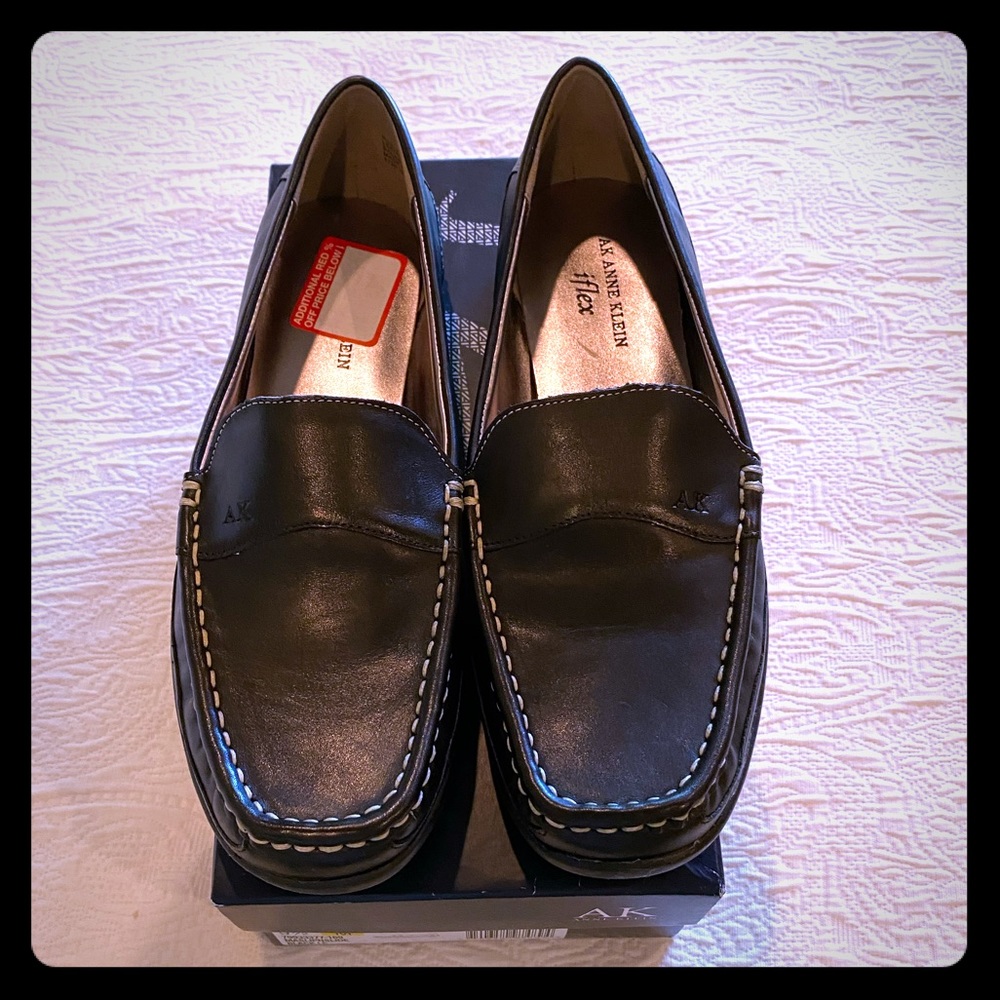 Black leather flats